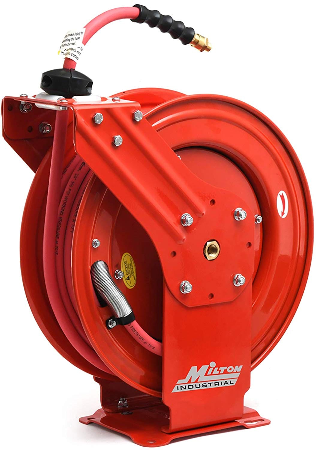 Milton Industrial Strength Air Hose Reel Auto- Retractable Steel Dual Arm, 3/8" Mnpt x 50 Ft. Hybrid Rubber Hose- 300 Max Psi 2770-50D