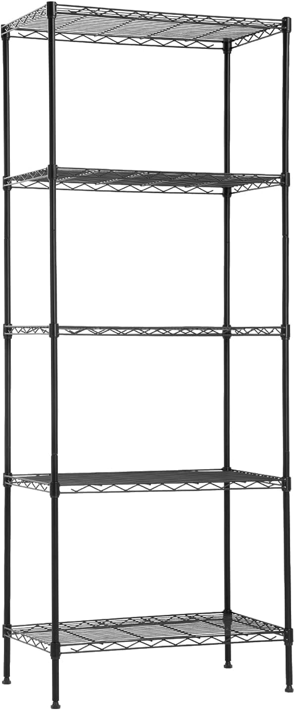 14" D×24" W×60" H Wire Shelving Unit Metal Commercial Shelf with 5 Tier Layer Rack Strong Steel for Restaurant Garage Pantry Kitchen Garage,Black