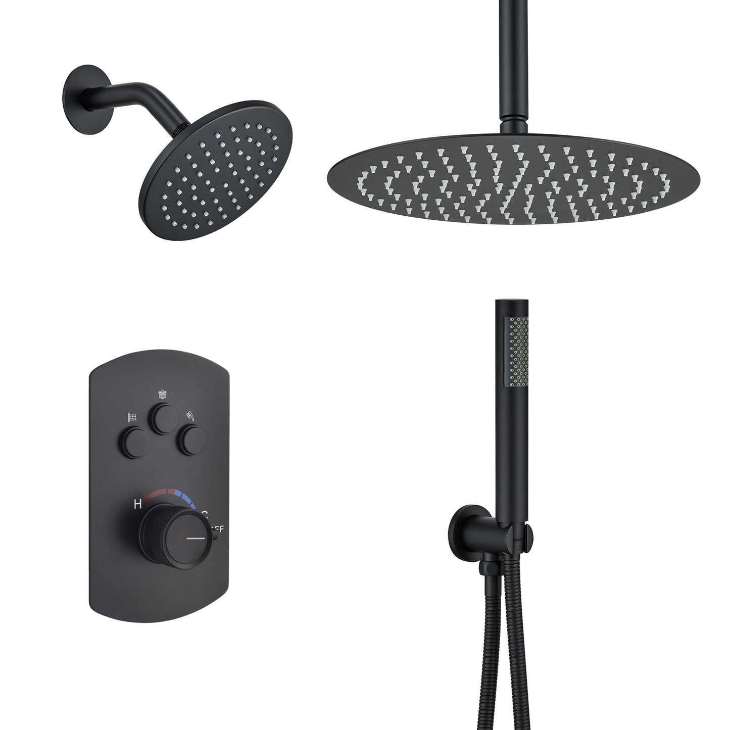 Mondawe Matte Black 12-Inches Dual Head Built-In Shower Faucet System with 3-way Diverter ( Pressure-balanced Valve Included )