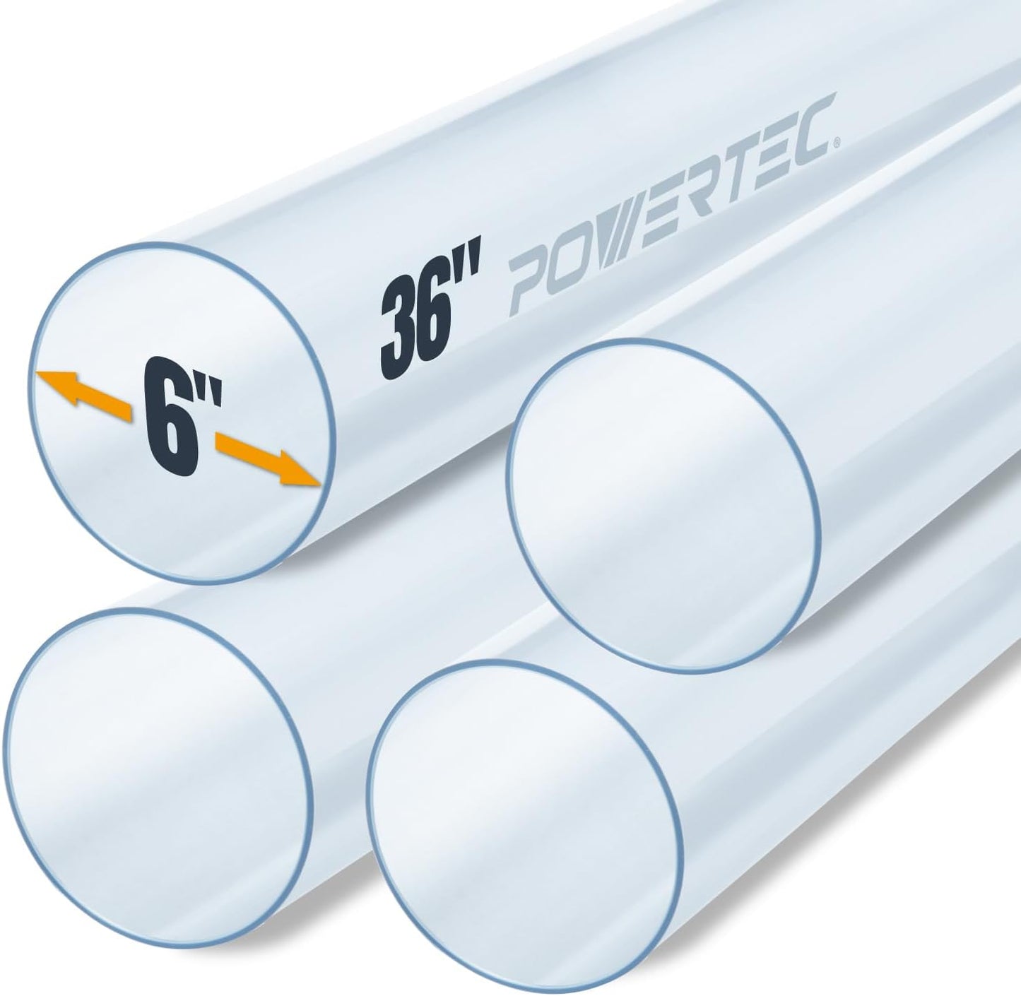 POWERTEC Clear PVC Pipe 6" x 36" Long, 4PK Rigid Plastic Tubing, Round Tube Compatible w\/Dust Collection Fittings - Hose for Woodworking Tool, Dust Collection System or Cat Tree (70274-P4)