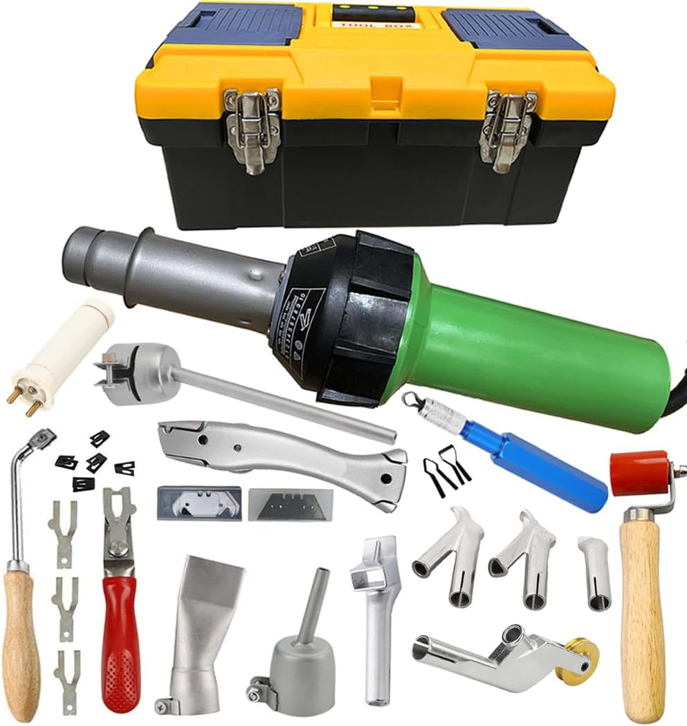 1600W Hot Air Plastic Welder Gun, Flooring Tool Set Handheld Torch Welder Pistol Vinyl PVC TPO Welding Heat Gun, with Butterfly Repair Welding Kit, Speed Welding Nozzles, Vinyl Flooring Kit