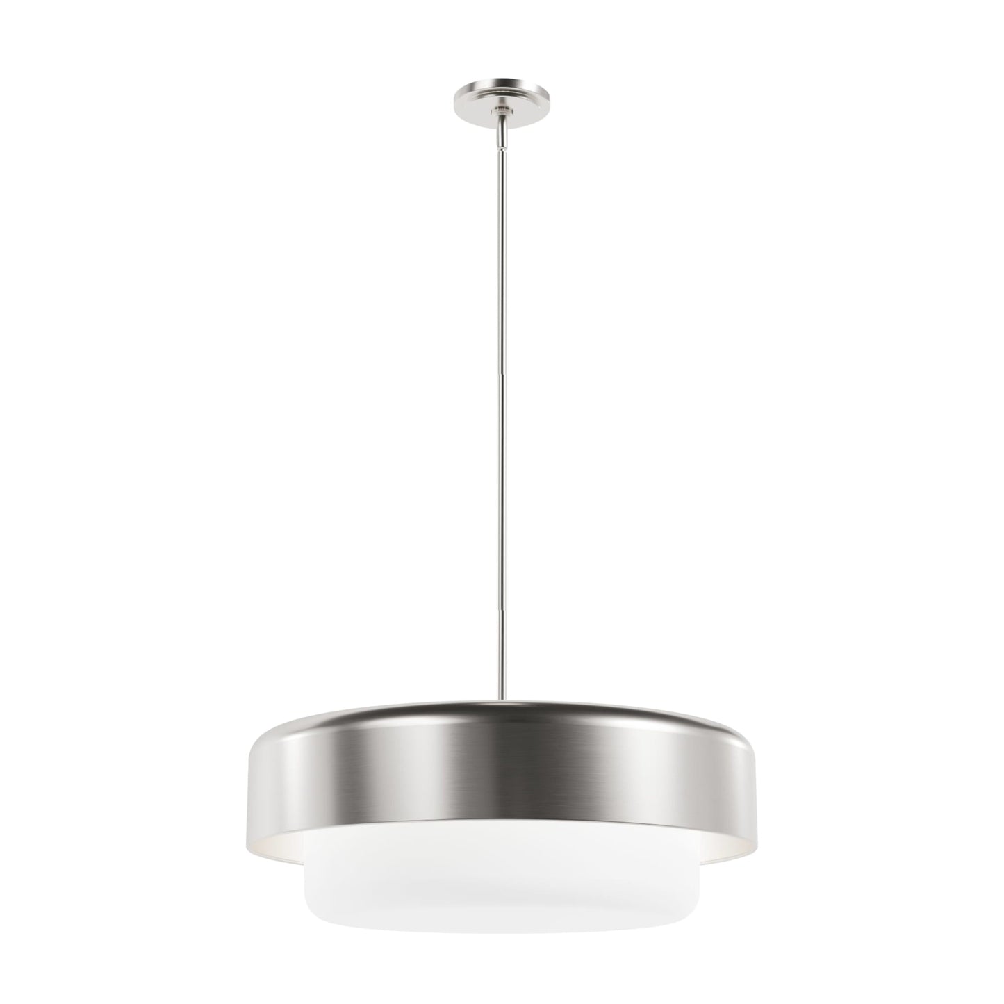 Hunter Station 4 -Light Brushed Nickel Modern Frosted glass Drum Large Hanging Pendant light