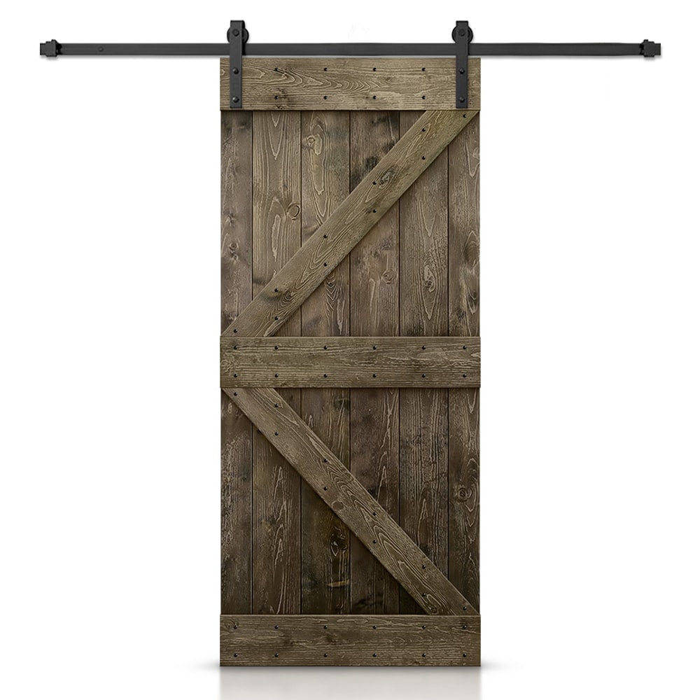 CALHOME 32-in x 84-in Espresso Knotty pine Wood Solid core Single Barn Door (Hardware Included)
