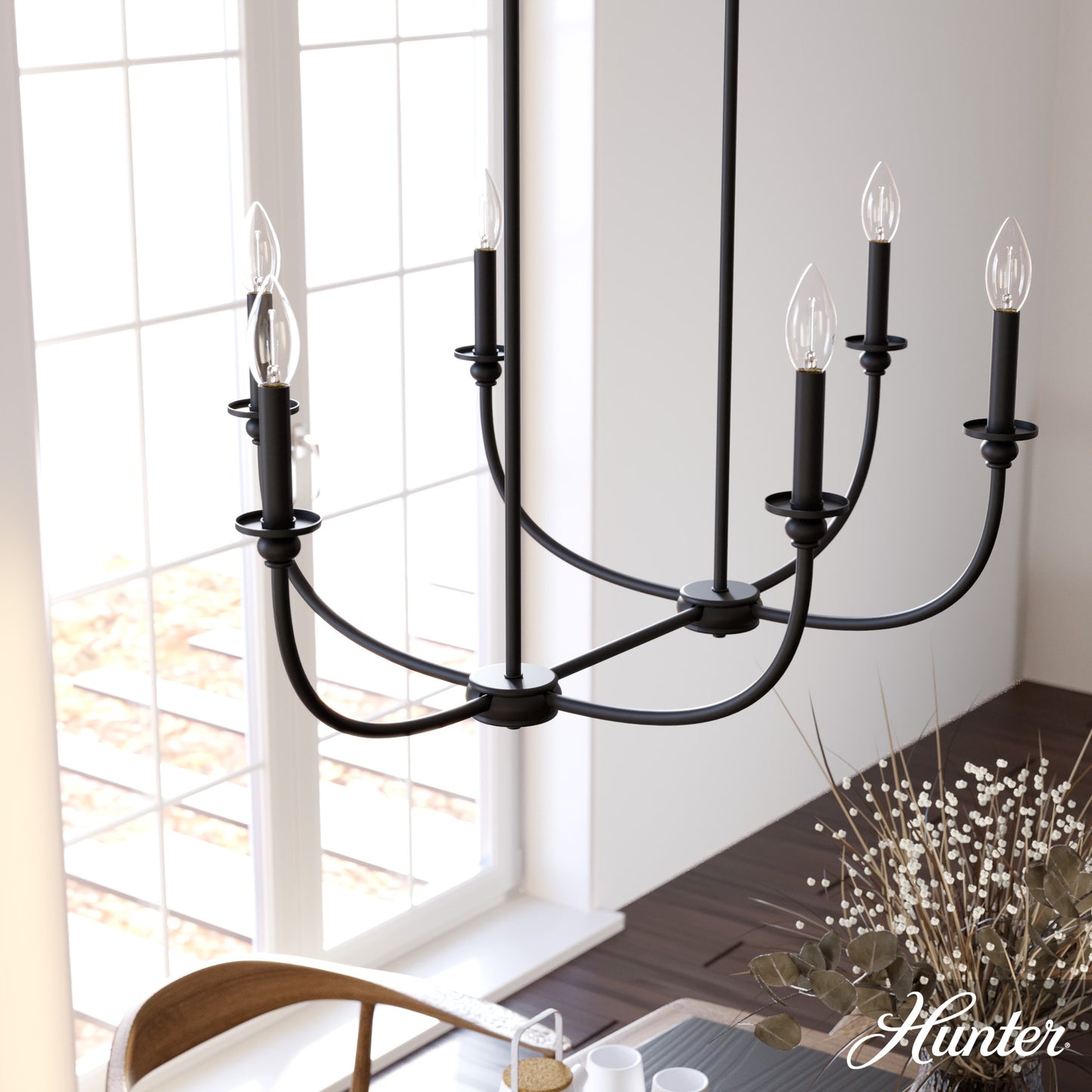Hunter Southcrest 6 -Light Matte Black Transitional For Use in Bedrooms, Dining Rooms, Foyers, Kitchens, Living Rooms Chandelier 5281561