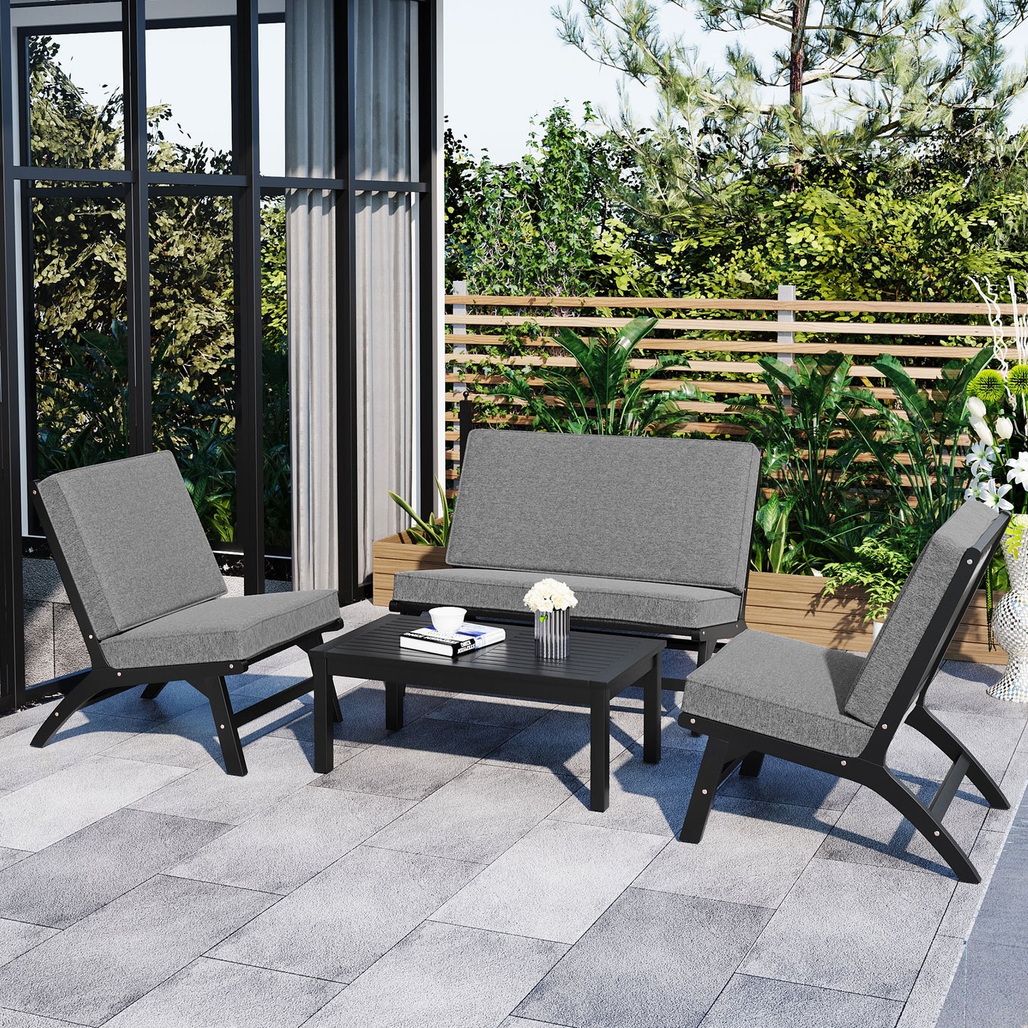 ModernLuxe 4 -Piece Patio Conversation Set with Gray Cushions
