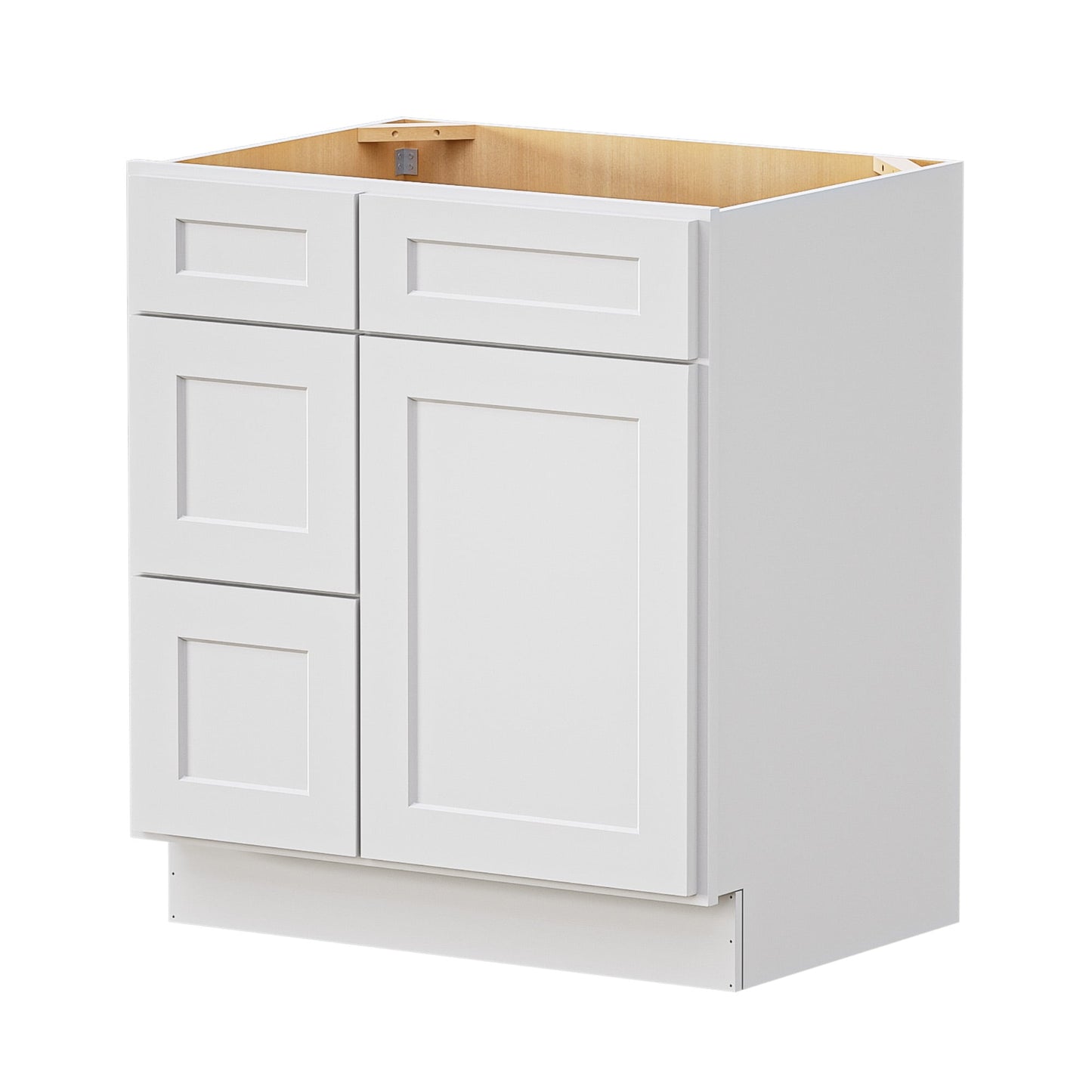 LOVMOR 30 in. W x 21 in. D x 34.5 in. H Plywood Bathroom Vanity Base Cabinet without Top with 3 Left Drawers in Shaker Dove