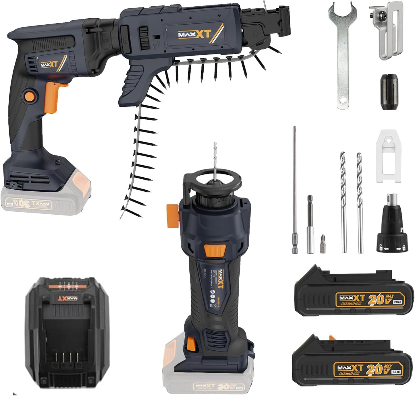 MAXXT 20V Brushless Drywall Screw Gun (Tool Only) \u2013 2-in-1 Screwdriver & Router, 0-5 000 RPM, One-Hand 25-57 mm Quick-Set, 360° Rotating Head, Tool-Free Depth, Drywall Cut-Out Bit Included