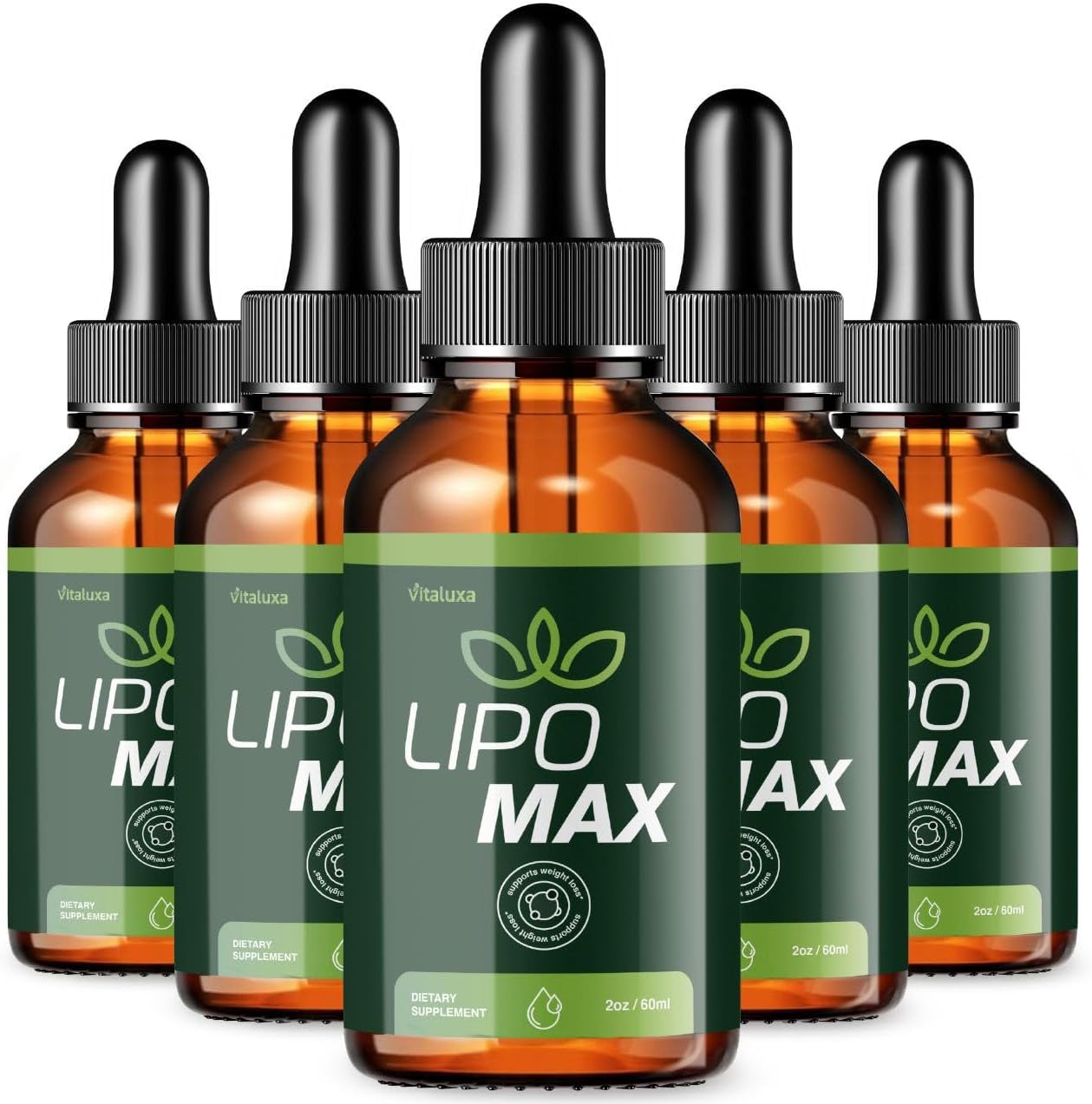 (5 Pack) Lipo Max Drops Lipomax Advanced Liquid Drop Formula Maximum Strength Overall Health & Wellness Supplement, Official LipoMaxx Premium Blend All Natural Daily Support (10oz / 150 Servings)