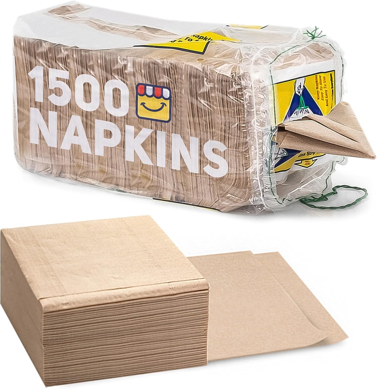 (1500-Pack) Brown Napkins - Bulk Unbleached, Natural & Rustic Kraft Paper Napkins - Eco-Conscious Disposable Kitchen Tissue Supplies for Home, Parties, Restaurant, BBQ - 12x12\u201D Unfolded