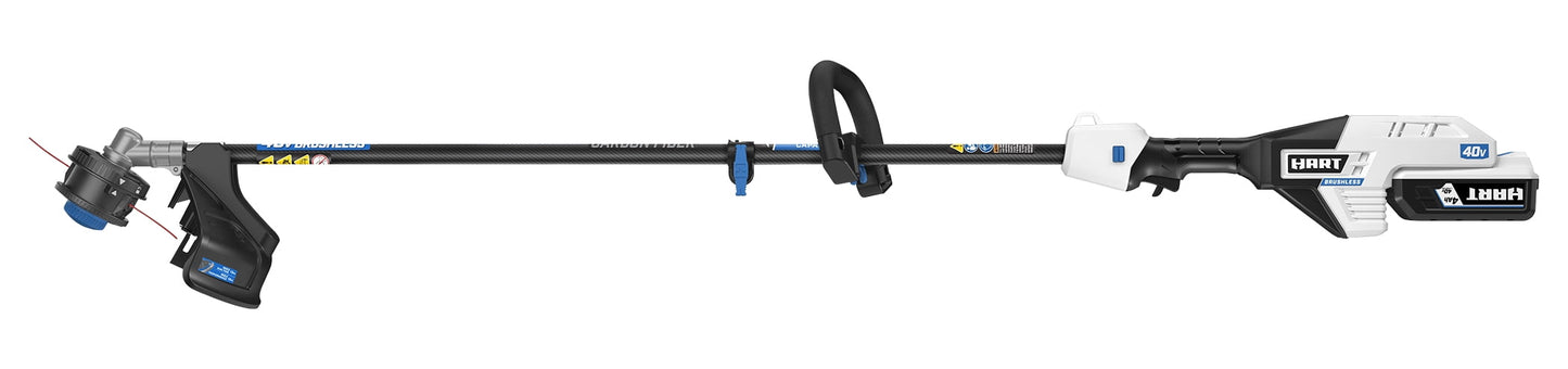 HART 40-Volt 15-inch SUPERCHARGE Carbon Fiber Shaft String Trimmer Kit, (1) 4.0 Lithium-Ion Battery