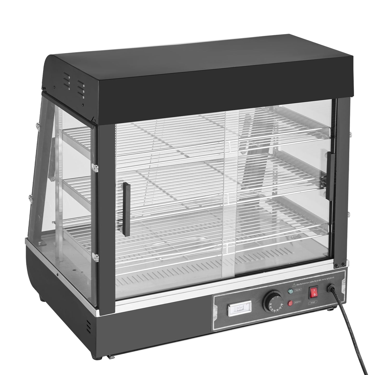 KFFKFF 3-Level Professional Food Heating Showcase, 1200W with Illumination, Flexible Shelving & Temperature Indicator, 86℉~185℉ for Steaming, 111L Capacity for Burgers, Pizza, Bread, Chicken