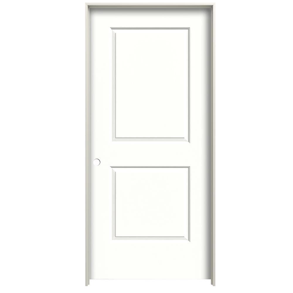 RELIABILT 28-in x 80-in Modern White Hollow core 2-panel square Right hand Smooth Prefinished Molded composite Flat Jamb Single Prehung Interior Door