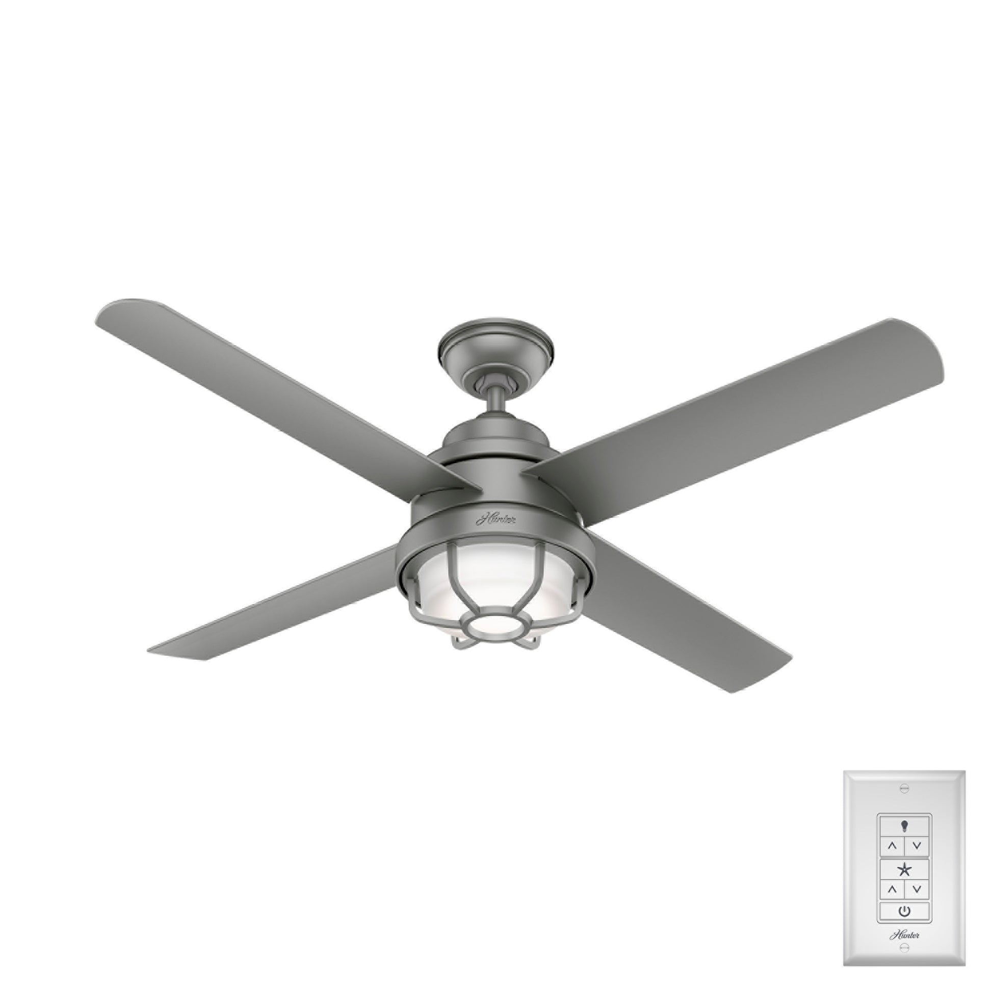 Hunter Searow WeatherMax 54-in Outdoor Matte Silver with Matte Silver Blades Ceiling Fan With Light ( 4 -Blade ) 2844624