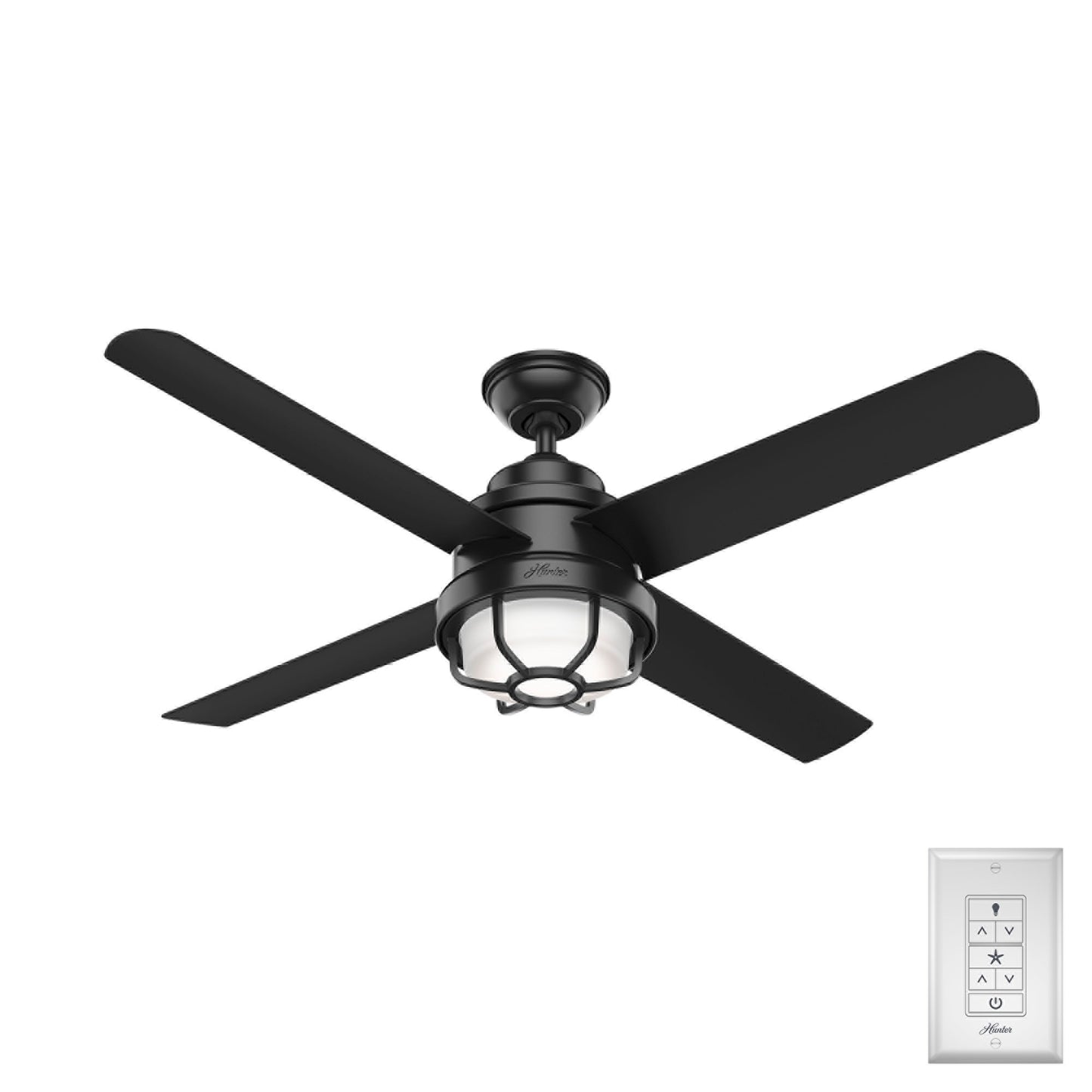 Hunter Searow WeatherMax 54-in Outdoor Matte Black with Matte Black Blades Ceiling Fan With Light ( 4 -Blade ) 2844625