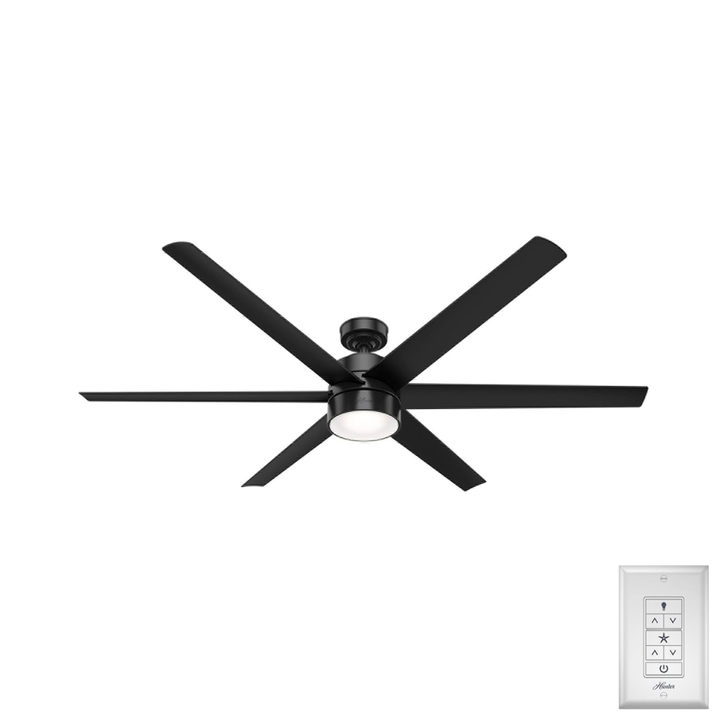 Hunter Solaria ENERGY STAR 72-in Integrated LED Outdoor Matte Black with Matte Black Blades Ceiling Fan With Light ( 6 -Blade ) 2988696