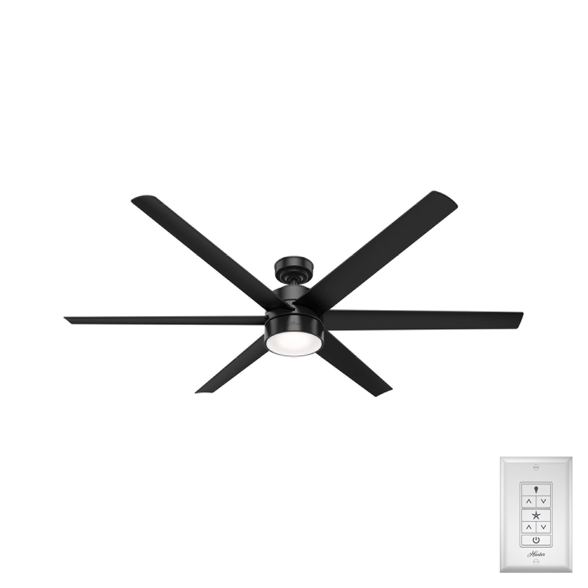 Hunter Solaria ENERGY STAR 72-in Integrated LED Outdoor Matte Black with Matte Black Blades Ceiling Fan With Light ( 6 -Blade ) 2988696