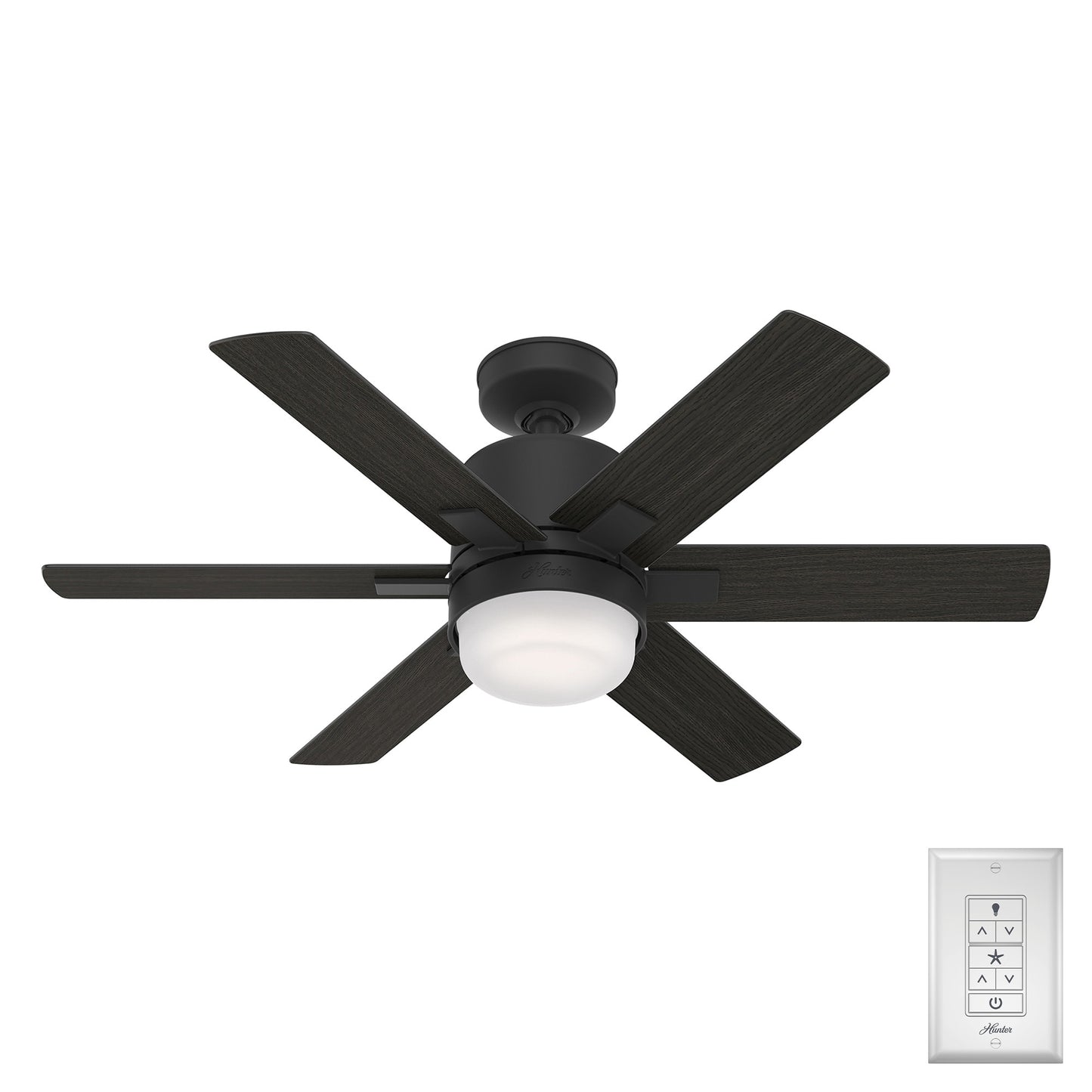 Hunter Radeon SIMPLEconnect 44-in Smart Matte Black with Black Walnut/Matte Black Blades Ceiling Fan With Light ( 6 -Blade ) 4963786