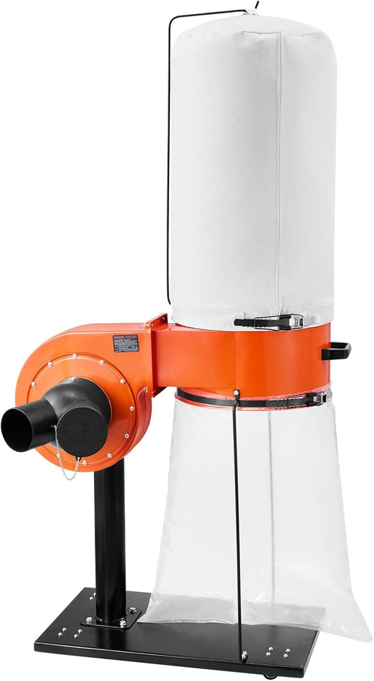 VEVOR Dust Collector, 800 CFM 2.5 Micron Vortex Cone Dust Collectors, 1HP Sawdust Collection System with 16-Gallon Large Capacity Dusts Collector Bag, Filter Bag, and Casters, 3400 RPM High Speed