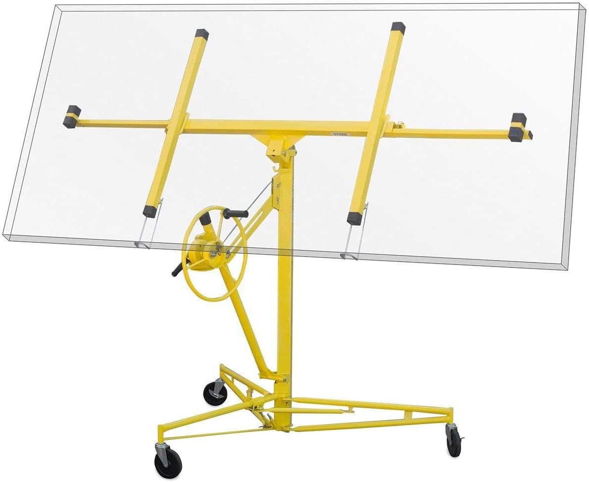 Stark USA 16 ft Drywall Lift Rolling Sheetrock Panel Hoist Jack Dolly Lift Construction Tool Panel Sheet Rock Hoist Jack Dolly Lift, Yellow