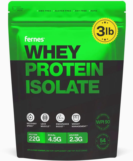 100% Whey Protein Isolate for Women & Men (3LB) 22g of Protein & 4.5g BCAAs Per Serving, Grass-Fed, Native, Cold Pressed WPI 90 for Superior Digestibility - 54 Servings
