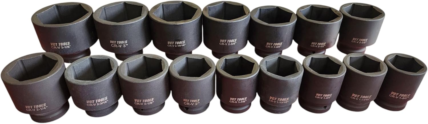 16pc 1" Drive Standard S.A.E. Jumbo Deep Impact Socket Set 1-5/8" - 3-1/8"