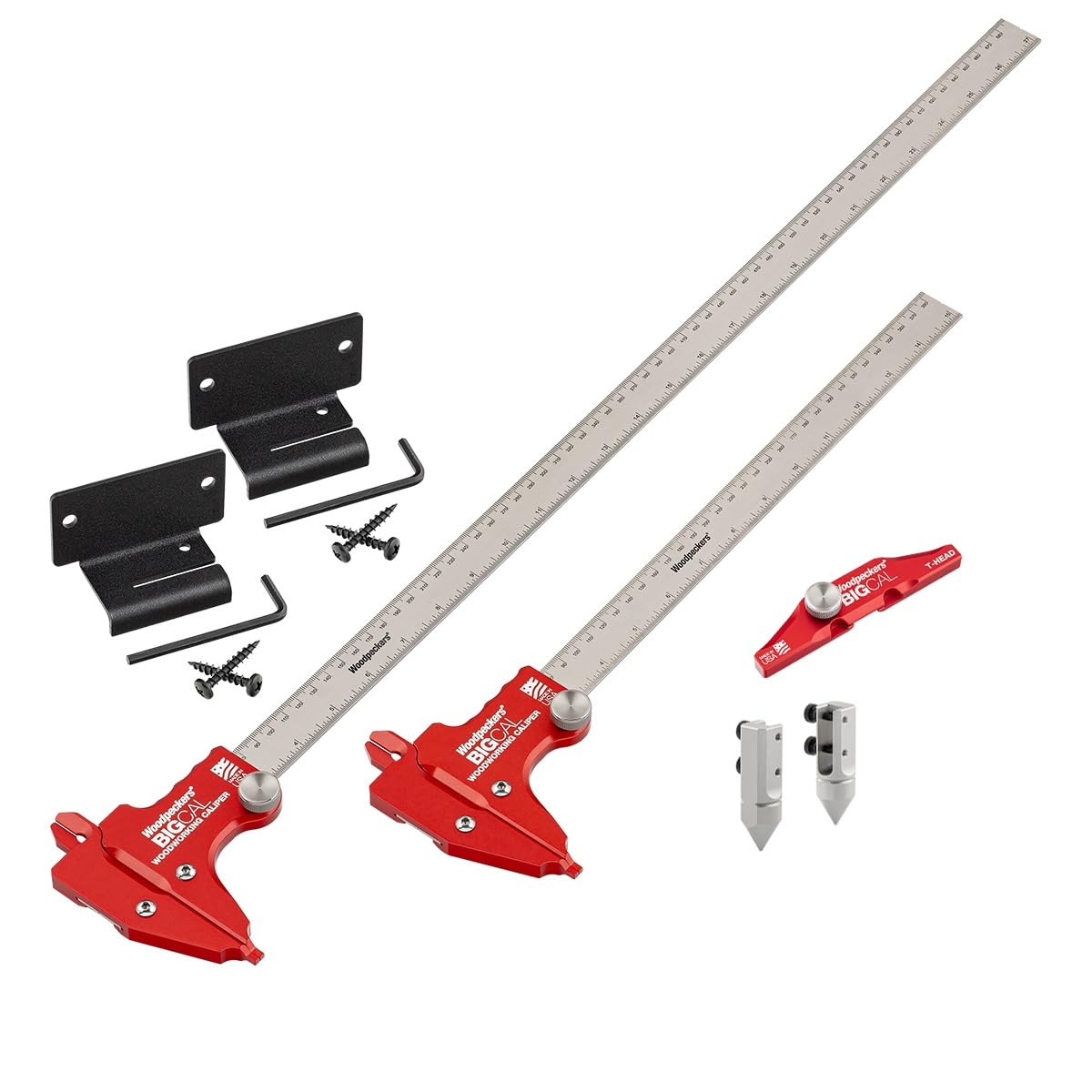 Woodpeckers BigCal Woodworking Calipers Deluxe Set, 12in\/300mm & 24in\/600mm Scales, USA Made, Inside & Outside References & Depth Gauge - BC-DLX