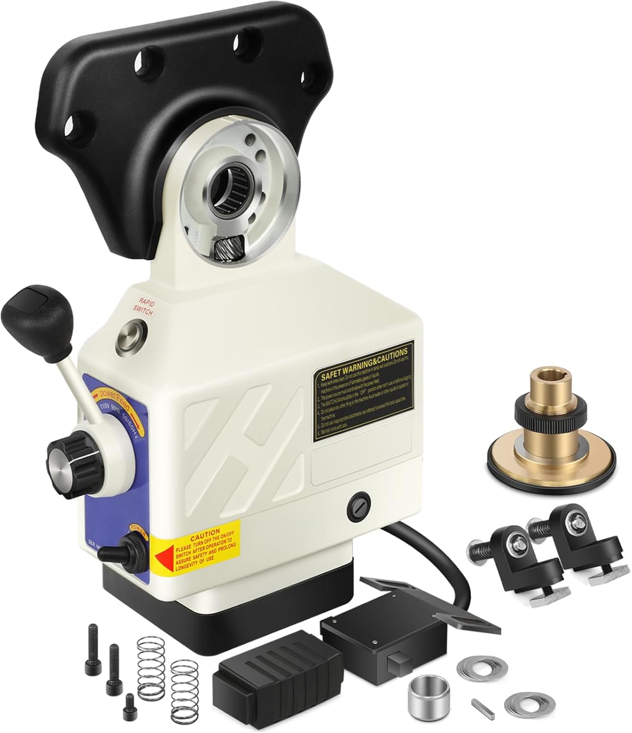 Power Feed X-Axis for Milling Machine, 450 in-lbs Torque Power Feed Milling Machine, 0-200 RPM, 110V, Benchtop Mill Power Feed for Bridgeport and Some Knee Mills with 5/8" Diameter Shafts On The End