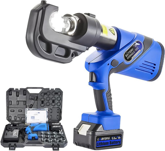 4mm²-400 mm² Electric Hydraulic Cable Lug Crimper Pliers with 15 Size Dies, 5AH Large Capacity Battery, Rechargeable Crimping Tool 6 Ton Electrical Terminal Cable Wire Fiber Crimper Kit (4mm²-400 mm²)