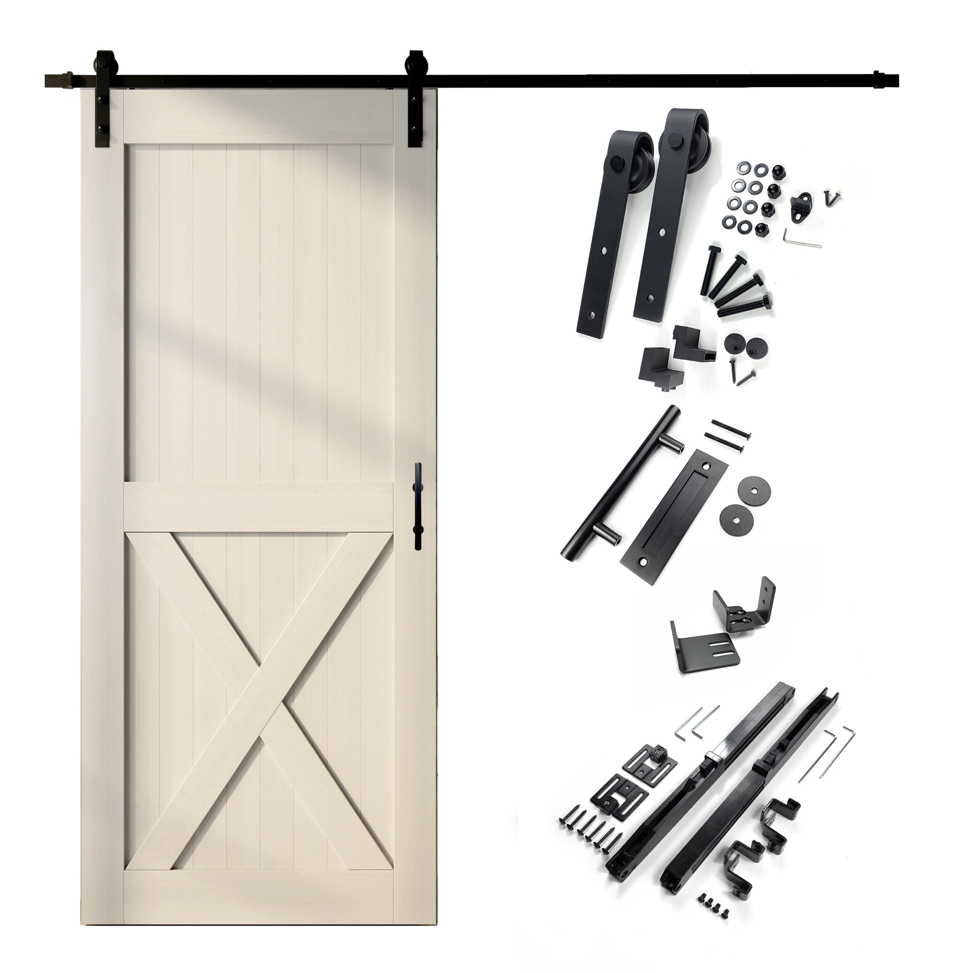 HOMACER 48-in x 84-in Tinsmith Gray X-frame Pine Wood Solid core Single Barn Door (Hardware Included)