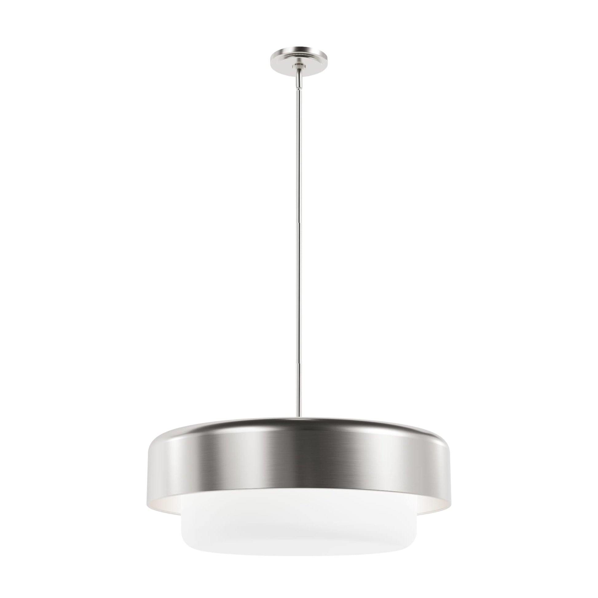 Hunter Station 4 -Light Brushed Nickel Modern Frosted glass Drum Large Hanging Pendant light