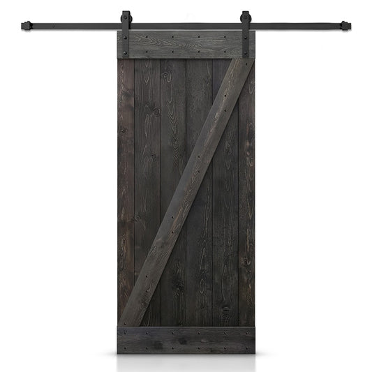 CALHOME 42-in x 84-in Charcoal Black Knotty pine Wood Solid core Single Barn Door (Hardware Included)