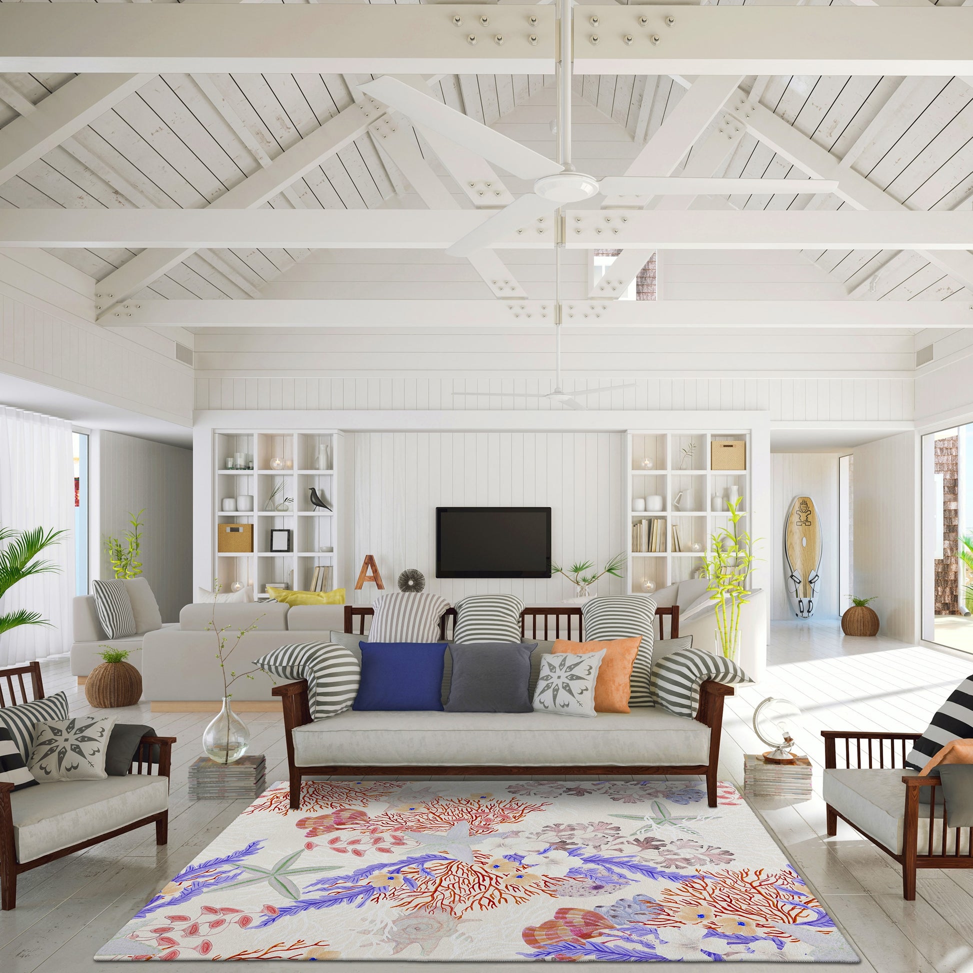 Addison Rugs Surfside 8 x 10 (ft) Loomed Orange Rectangular Indoor/Outdoor Abstract Coastal Area rug