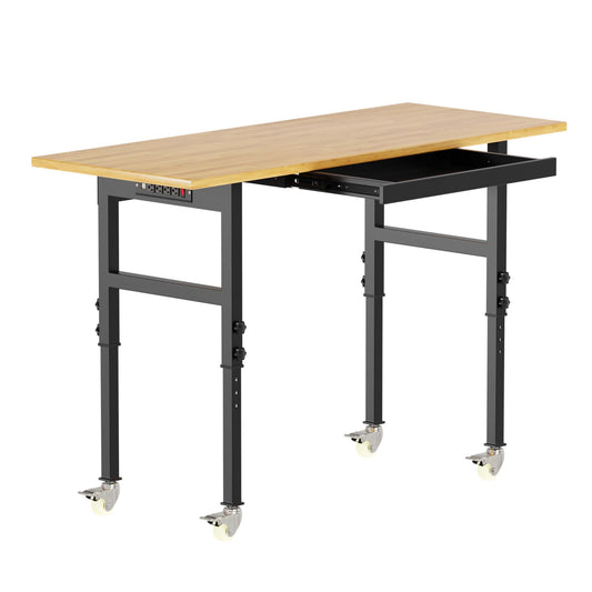 RaDEWAY 60-in L x 40-in H 1-Drawer Rolling Black Wood Adjustable Height Work Bench TH060704-60