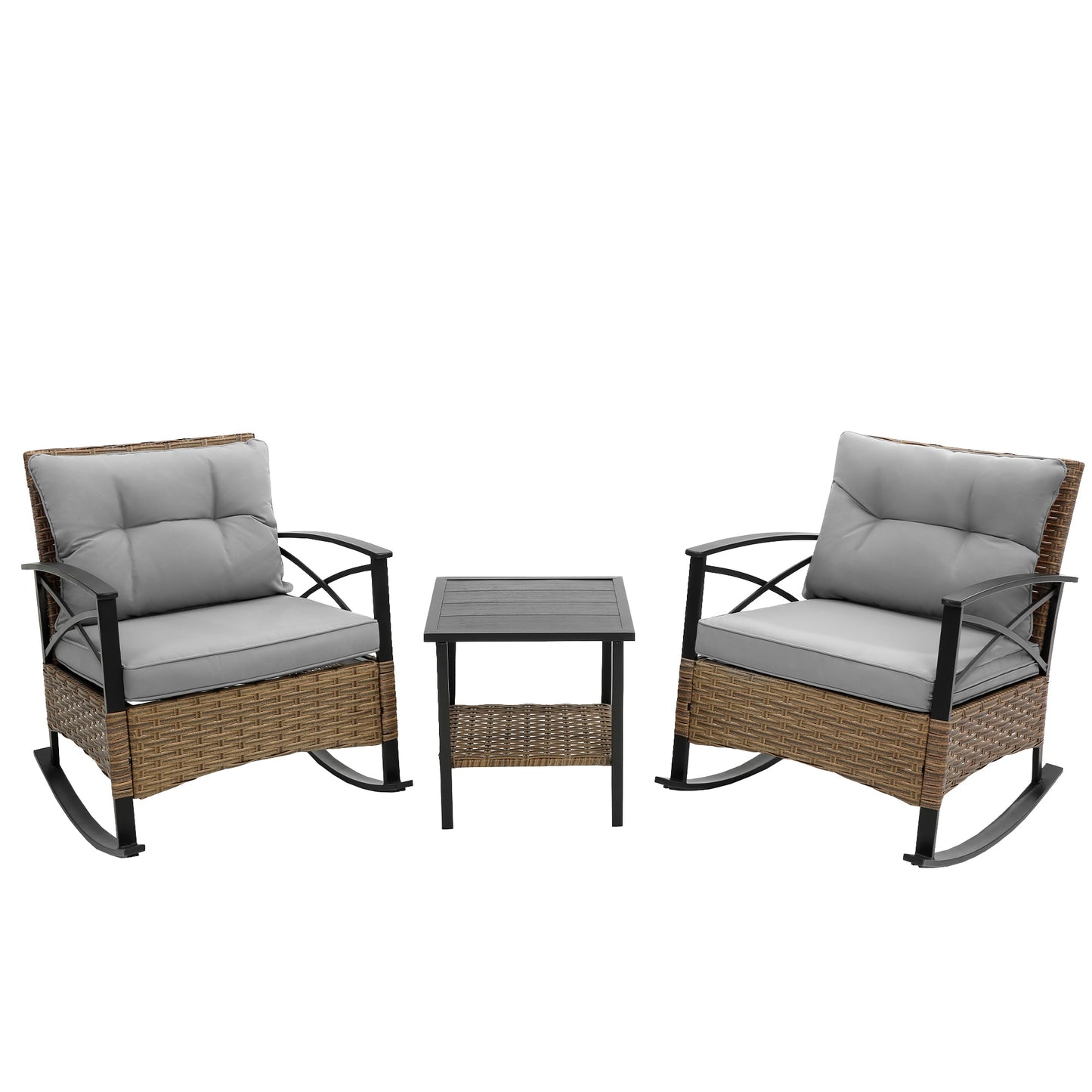 AHIOU HOME Alton 3 -Piece Wicker Patio Conversation Set with Gray Cushions