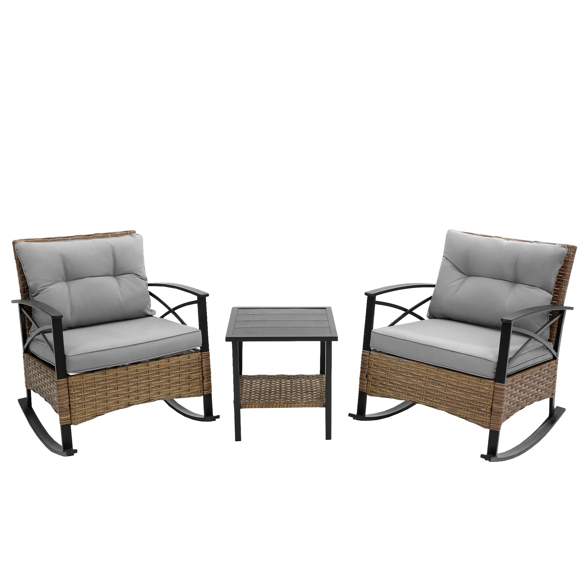 AHIOU HOME Alton 3 -Piece Wicker Patio Conversation Set with Gray Cushions