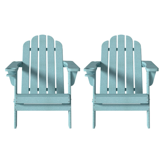 Clihome 2 Pieces of Slate Cyan Blue Adirondack Chairs Set of 2 Cyan Blue HDPE Frame Stationary Adirondack Chair with Slat Seat