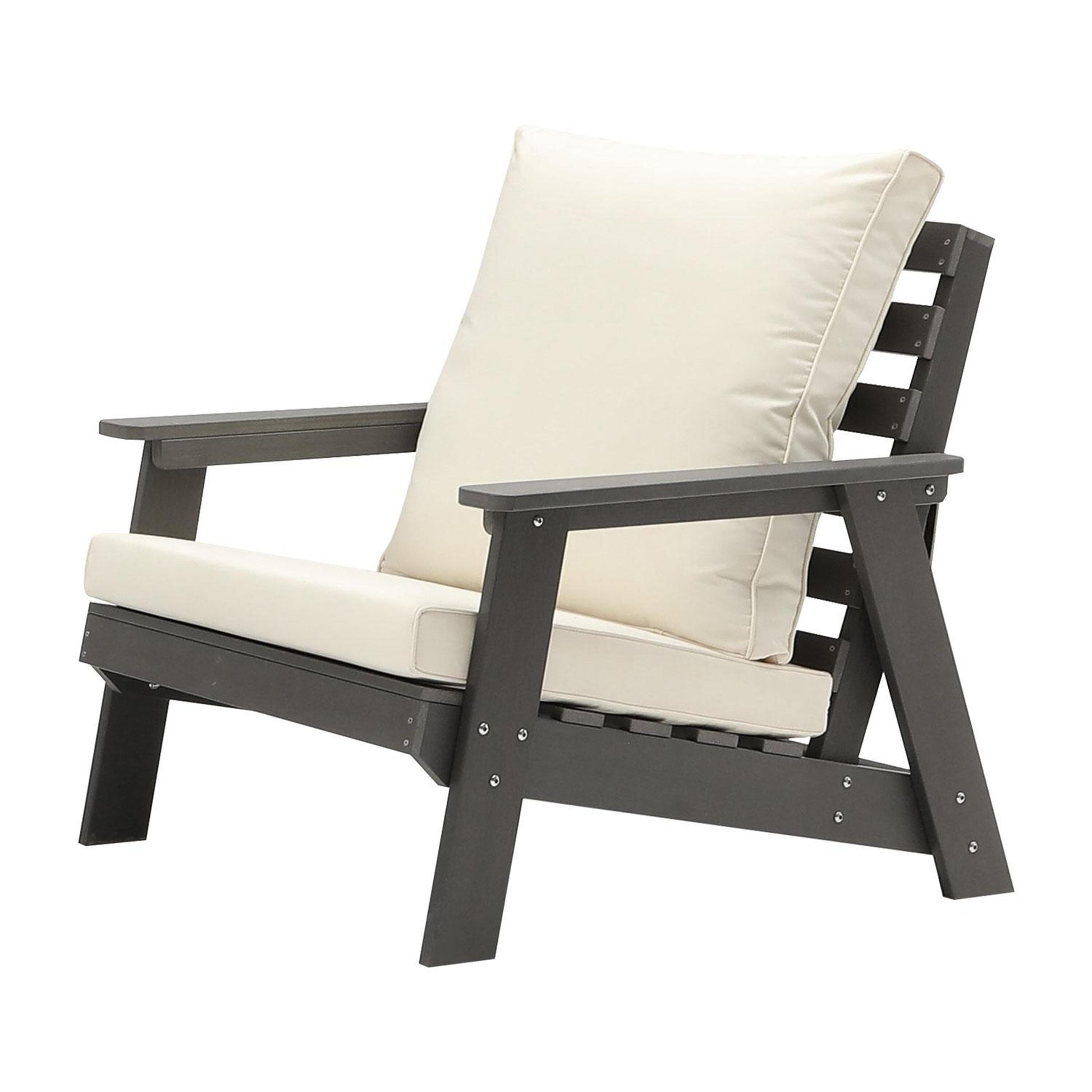 Bayfeve Single Sofa Grey HDPE Frame Stationary Conversation Chair with Off-white Cushioned Seat