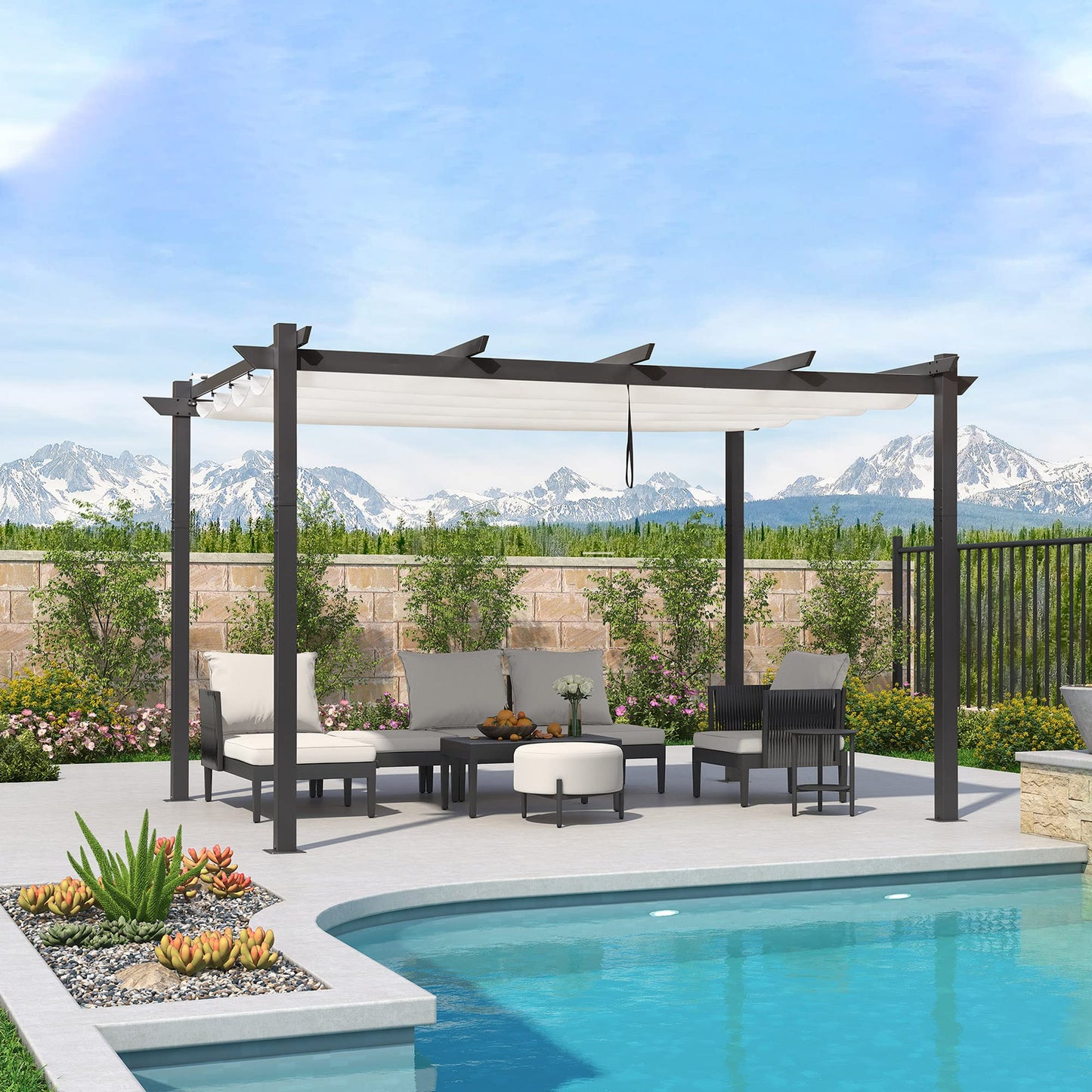 PURPLE LEAF Pergola 10-ft W x 13-ft L x 7-ft 6-in H White Metal Freestanding Pergola with Canopy