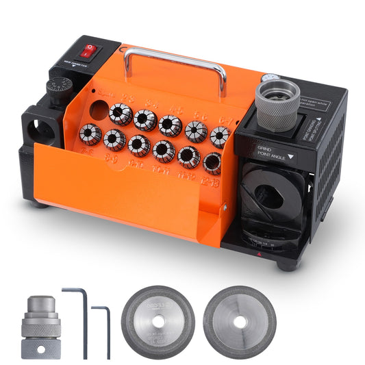 VEVOR Drill Bits Sharpener, 3-13mm End Mill Grinder Sharpener, Lip Relief Angle 95 Degree-135 Degree Point Angle Adjustable Drill Bit Re-sharpener, Portable Sharpening Machine with 11 Collets, Cbn, Sdc Wheel ZTYMJ321819CUZAGNV1