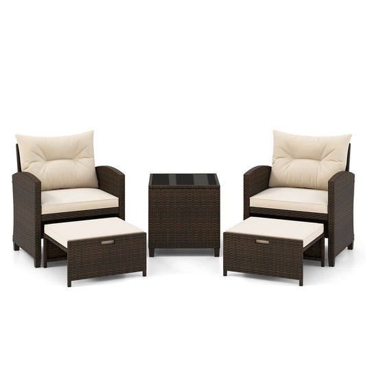 Costway 5 -Piece Rattan Patio Conversation Set Cushions