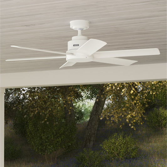 Hunter Kennicott SureSpeed 52-in Outdoor Fresh White with Fresh White Blades Ceiling Fan Without Light ( 6 -Blade ) 6535513