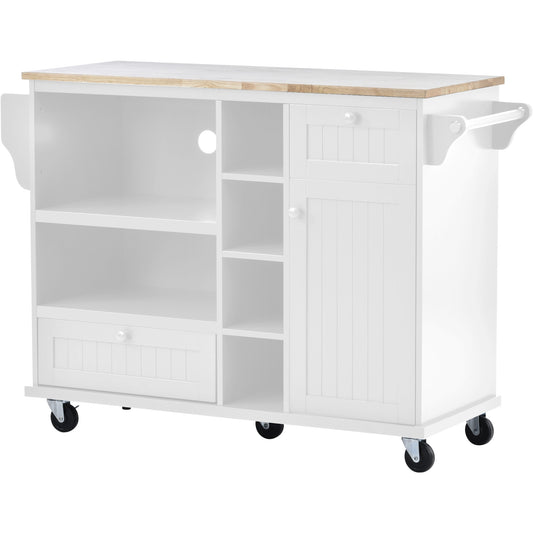 Nestfair White Wood Base with MDF Wood Top Rolling Kitchen Island ( 18.1-in x 50.8-in x 36.2-in )