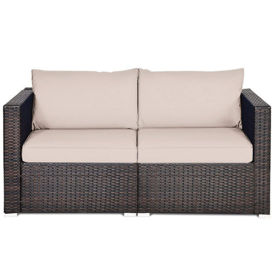 Poinic Rattan Outdoor Sofa with Beige Cushions and Steel Frame