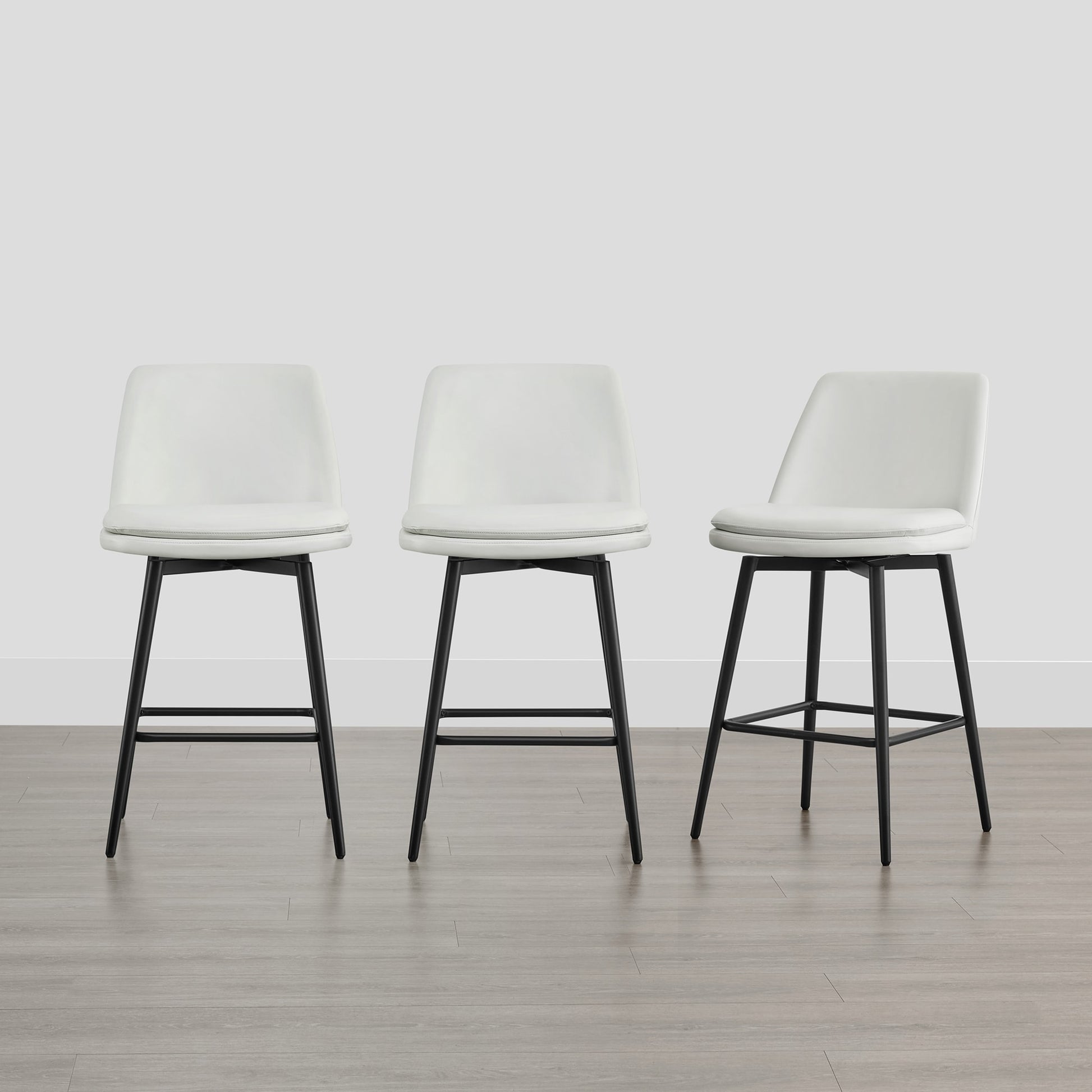 Circle 55 Pure White 27-in H Counter height Upholstered Swivel Metal Bar Stool 3 -Pack