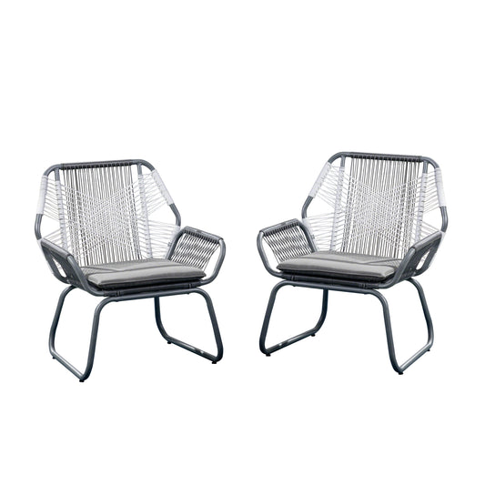 CESICIA Patio Chairs Set of 2 Rattan Gray Iron Frame Stationary Recliner Chair with Gray Woven Seat
