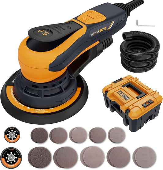MAXXT Electric 5mm Random Orbital Sander, Palm Sander with Brushless Motor, 5&6Inch Sanding Pads,with Tool Case Central Vacuum, Primary Wood and Panel Processing,Sanders for Woodworking