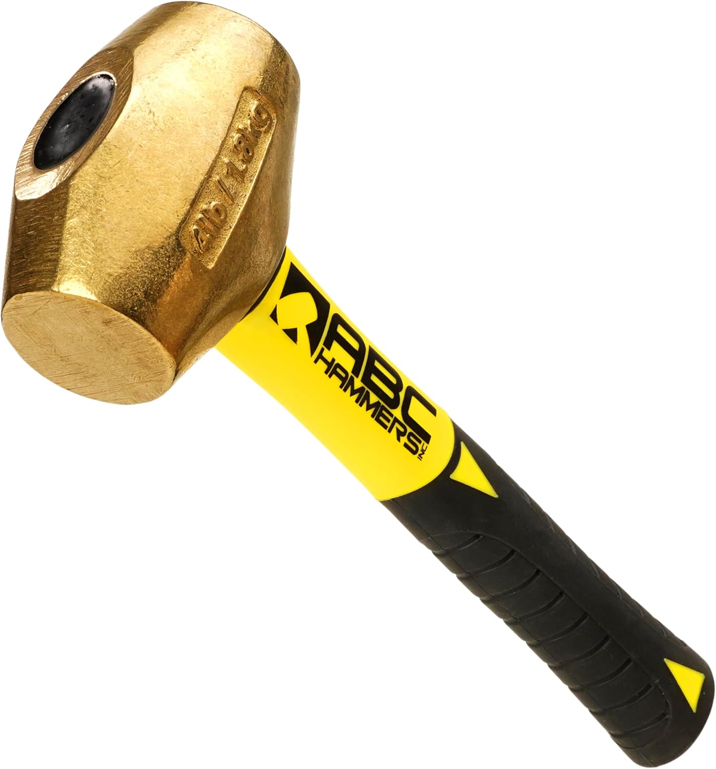 ABC HAMMERS Brass Drilling Hammer - 4 lb. Non-Sparking Hammer with 8" Fiberglass Handle & Double Faced Head - ABC4BFS