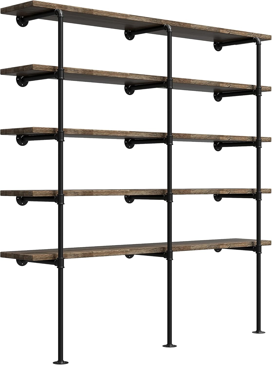 (77"Tall,14"Deep,3pcs) Industrial Retro Wall Mount Iron Pipe Shelf,DIY Open Bookshelf,Hung Bracket,Home Improvement Kitchen Shelves,Tool Utility Shelves, Office Shelves, pipe shelving