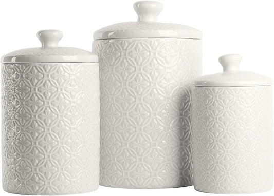 10 Strawberry Street CAN-HMPTN-WHT Kitchen Canister Set, 3 Piece, Hampton White