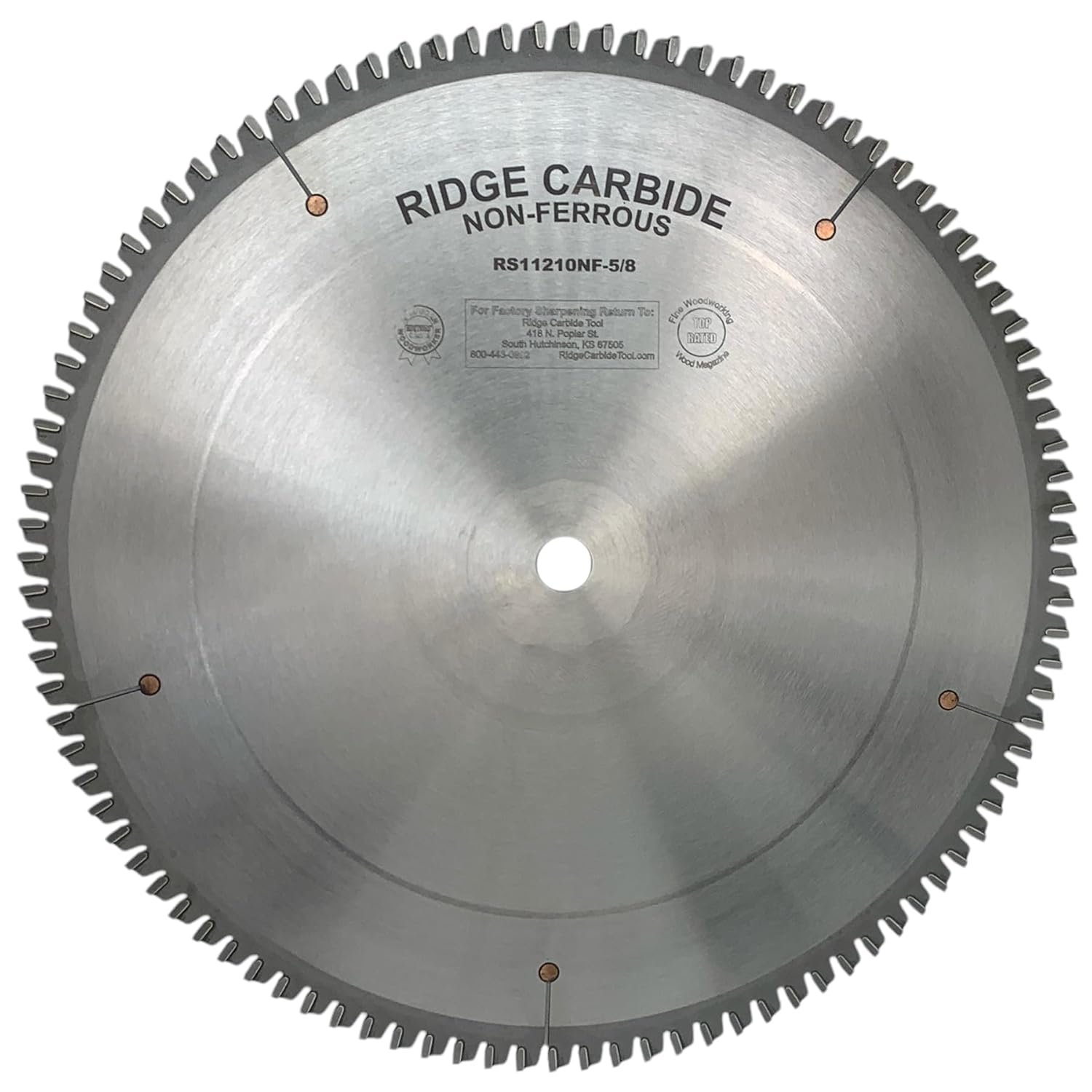 Ridge Carbide 12" 100T, Non-Ferrous Metal Saw Blade, Triple Chip Grind (TCG),-5° Hook, 1" Bore, Plate Thickness .098", Full Kerf (0.128") Non-Ferrous Saw Blade for Cutting Non-Ferrous Metals